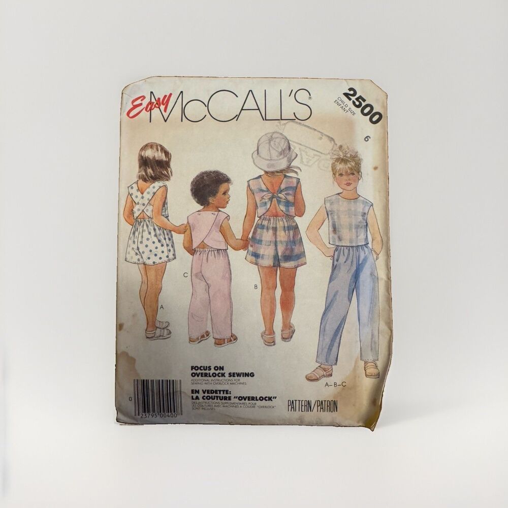 McCall's 2500 Sewing Pattern Crafts Girls Size 6 Easy Top Pants Shorts Vintage